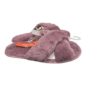 Joe Fresh Slippers Womens Size 9.5 Pink Faux Fur Slide House Shoes Cozy